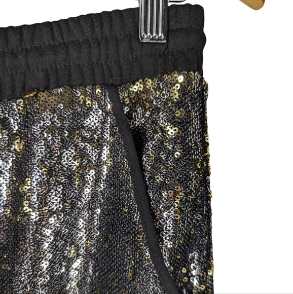 Harlyn for Anthropologie Metallic Silver Sequin Party Drawstring Skirt Size M - Picture 6 of 12